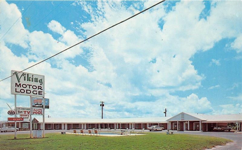 Troy Alabama~Viking Motor Lodge~Highway 231/29~Swimming Pool~50s Cars~Postcard