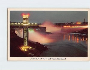 Postcard Prospect Point Tower and Falls Illuminated, Niagara Falls