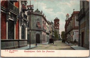 Vintage 1932 GUADALAJARA, Mexico Postcard Calle San Francisco Street Scene 