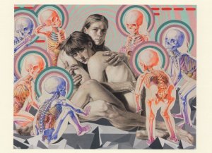 Nosey Skeleton Party Risque Human Anatomy Comic Painting 8x6 Postcard