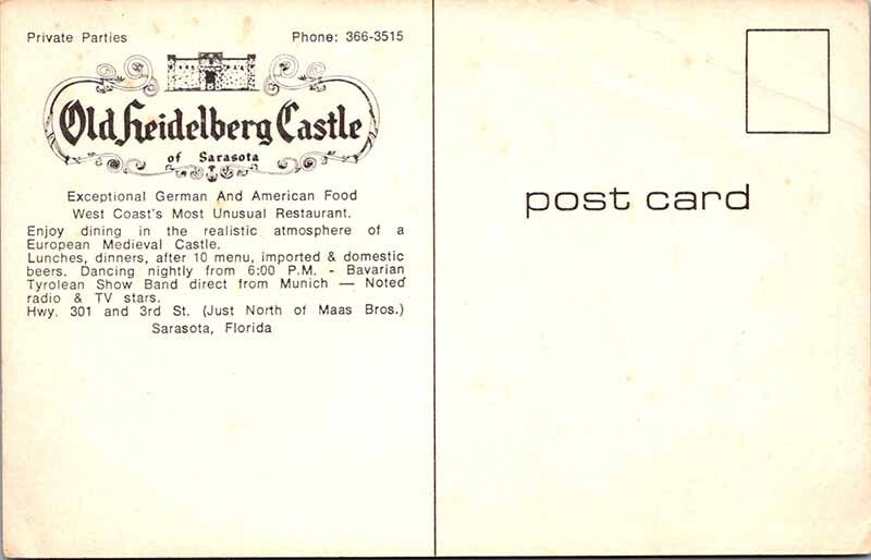 Postcard RESTAURANT SCENE Sarasota Florida FL AK2779
