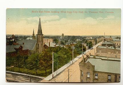 Birds Eye View, Downtown West from City Hall, St Thomas, Ontario,