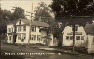 Brooklyn CT Mortlake Fire Station & Library c1930s Real Photo Postcard