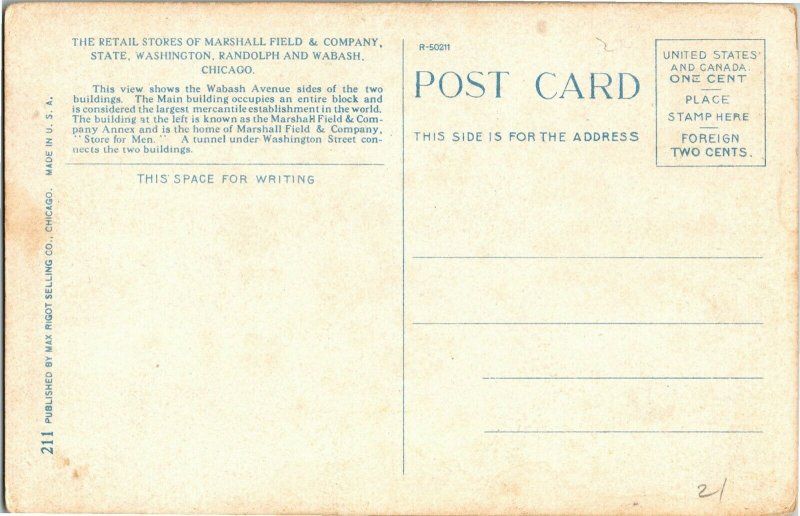 Marshall Field & Company Retail Stores Chicago IL Vintage Postcard W36
