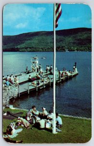 1951 Lake George Adirondacks New York Bathing Pier & Promenade Posted Postcard