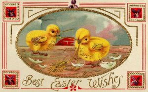 c.1910s Cute Chicks Best Easter Gild Saxony Postcard F74