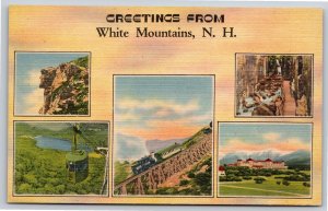 White Mountains New Hampshire~5 Views In Squares~Vintage Linen Postcard