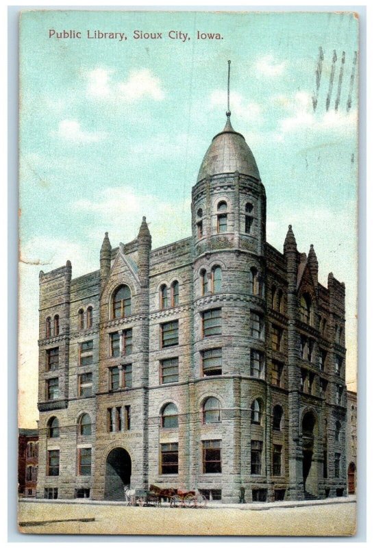 1917 Public Library Exterior Building Sioux City Iowa Vintage Antique Postcard