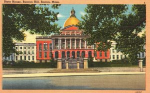 Vintage Postcard State House Beacon Hill Park Street Boston Massachusetts MA