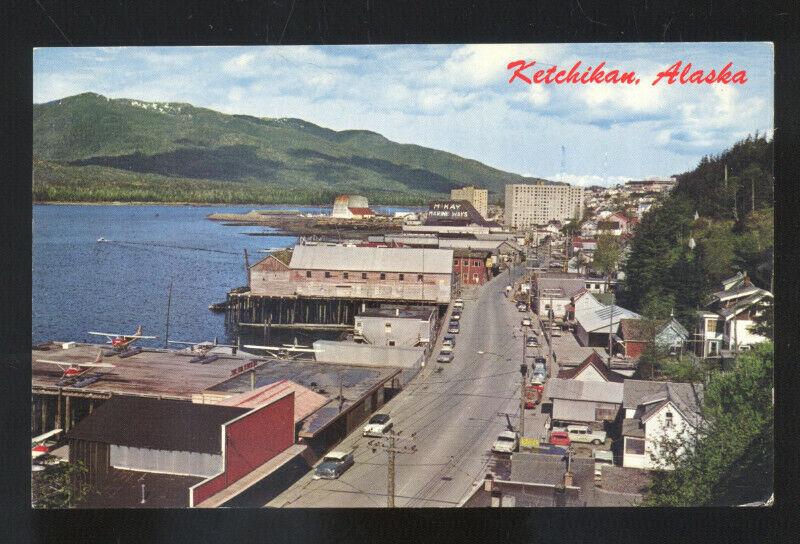 KETCHIKAN ALASKA DOWNTOWN STREET SCENE BIRDSEYE VIEW VINTAGE POSTCARD