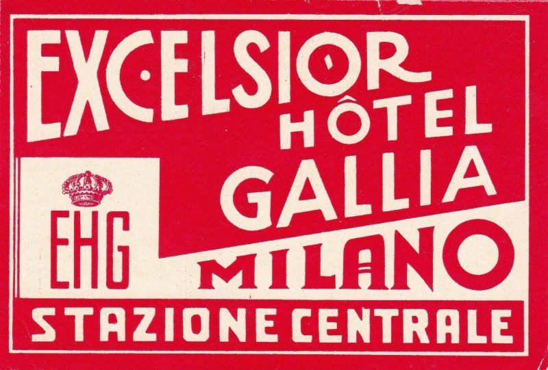 Italy Milano Excelsior Hotel Gallia Vintage Luggage Label sk3376