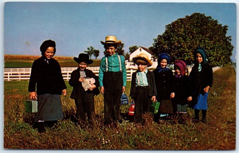 A group of colorfully dressed Amish school children - The Amish Country - PA