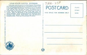 Utah State Capitol Salt Lake City UT Exterior Postcard VTG UNP Curt Teich Unused 