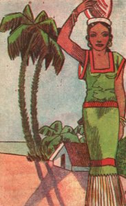 Vintage Postcard 1910's Woman with Pot on Head in Tropical Region Mexico