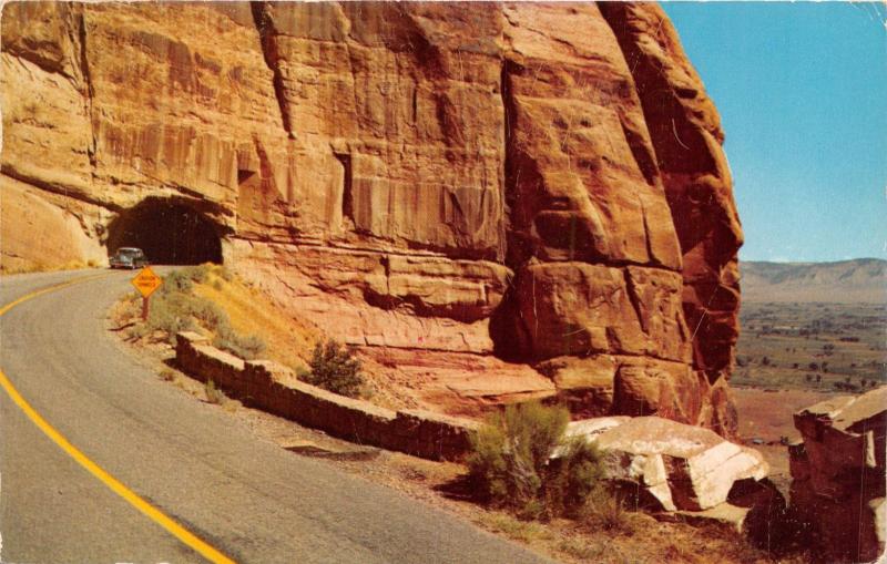 GRAND JUNCTION COL CAR  EXITS TUNNEL~FRUITA CANYON~RIM ROCK DR POSTCARD 1960