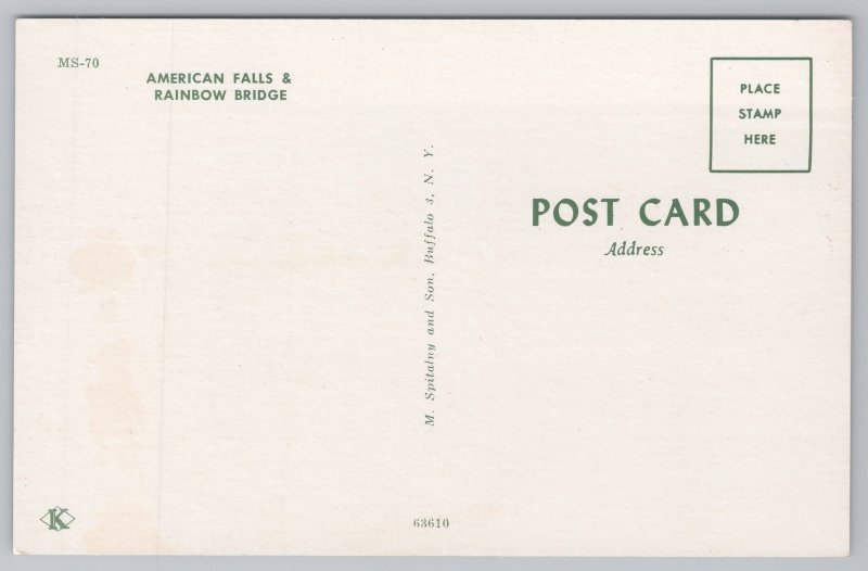 Bridge~Niagara Falls New York~American Falls & Rainbow Bridge~Vintage Postcard