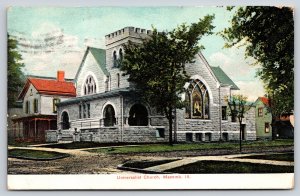 Macomb Illinois~Universalist Church Street View~Stained Glass~PM 1908 Postcard