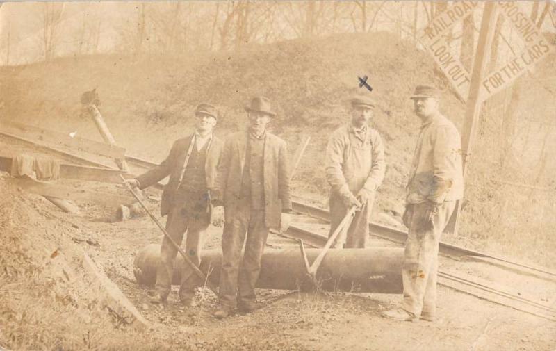 Men Working On Railroad Real Photo Antique Postcard K12717