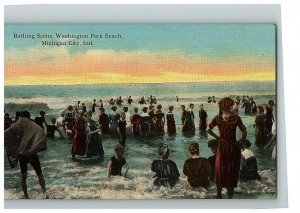 1907-15 Postcard Bathing Scene Washington Park Beach Michigan City Indiana  