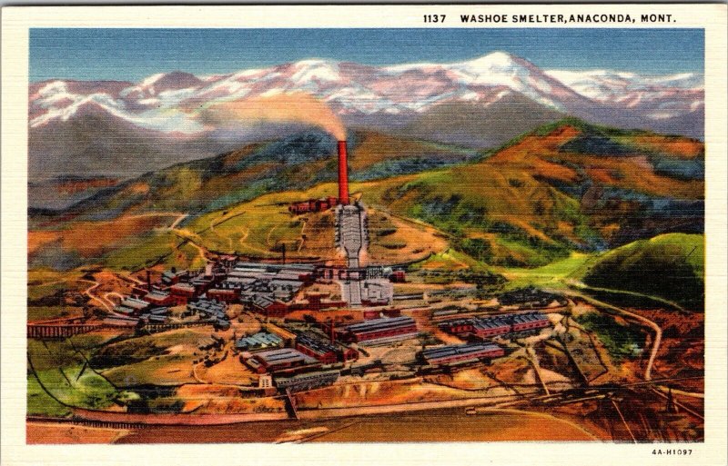 MINING, Washoe Smelter, ANACONDA, Montana, Mining Linen Postcard Teich PC29