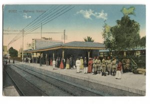 Postcard Railroad Railway Station Suez Egypt