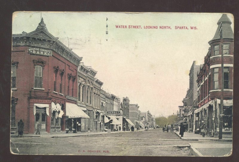 Sparta Wisconsin Downtown Water Street Scene Stores Vintage Postcard United States Wisconsin