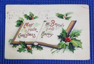 Vintage Germany Christmas Book with Holly Embossed Postcard