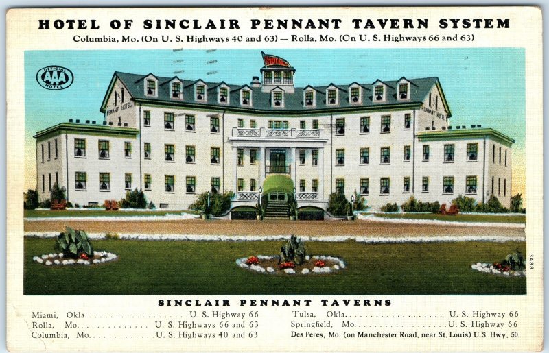 c1940s Columbia, MO Hotel Sinclair Pennant Tavern System Advertising PC A294