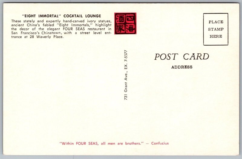 Vtg San Francisco California Four Seas Eight Immortal Cocktail Lounge Postcard