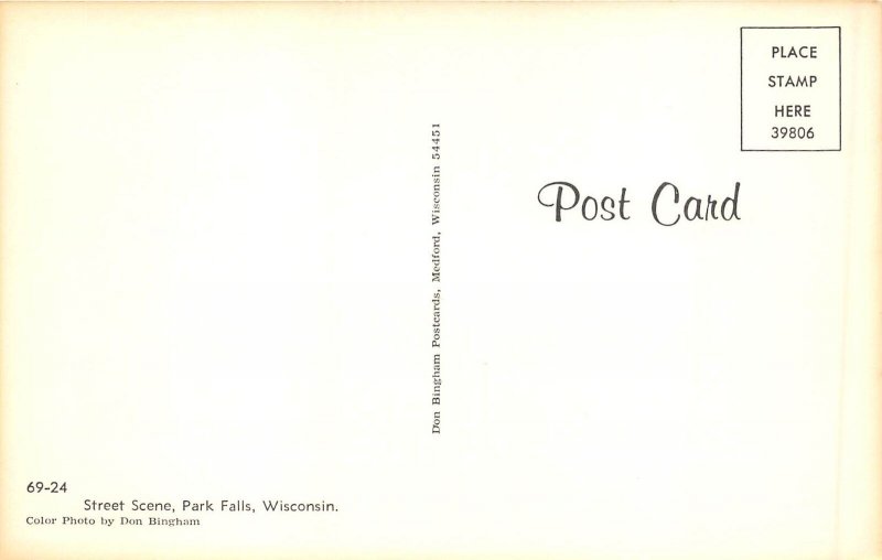 Park Falls Wisconsin 1960s Postcard Street Scene Cars Gambles Store