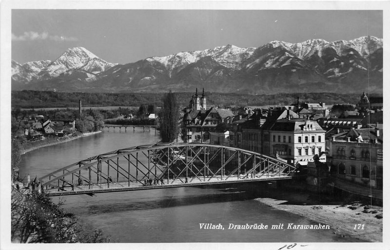 Lot 85 villach draubrucke mit karawanken carinthia  real photo  austria