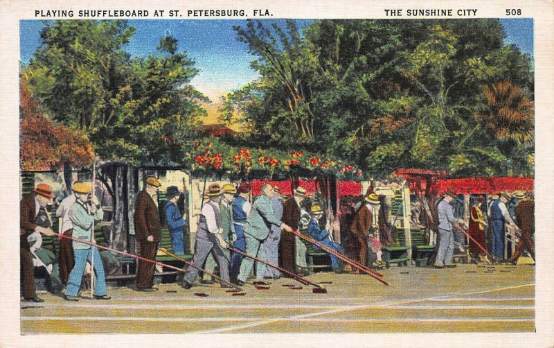 Playing Shuffleboard at St. Petersburg, Florida, Early Postcard, Unused