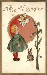 Easter Children Rabbit Giant Lily Face Fantasy c1910s Postcard