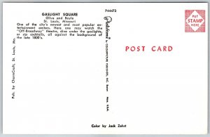 St. Louis Missouri 1950s Postcard Gaslight Square Lounge Antique Store Shops