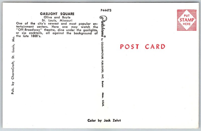 St. Louis Missouri 1950s Postcard Gaslight Square Lounge Antique Store Shops