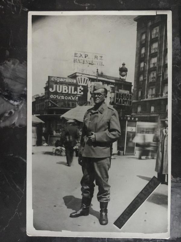 Mint WW2 RPPC Postcard Germany Luftwaffe Soldier on Street Brussels Belgium 1942