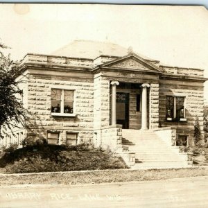 1910s Rice Lake, WI RPPC Carnegie Library Real Photo Greek Architecture Vtg A6