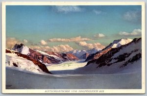 Postcard Jungfrau Switzerland Aletsch Glacier Mountains Snow 1950s View