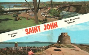 Vintage Postcard Greetings From Saint John New Brunswick Canada Reversing Falls