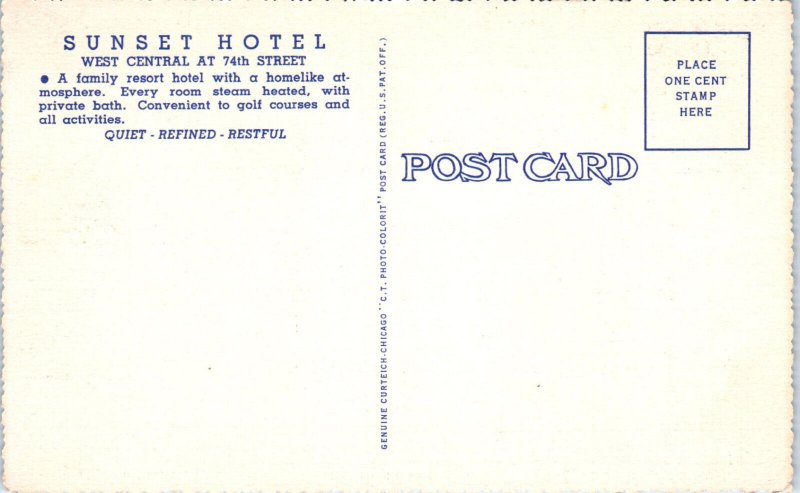 1937 Sunset Hotel St. Petersburg FL Linen Postcard