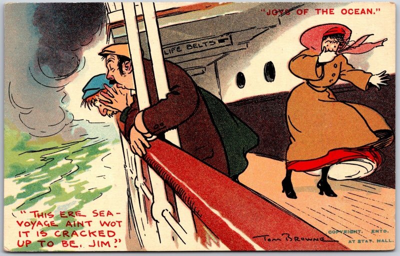 Strong Wind Blows Sea Voyage Cracked Lady and Two Men Comic Card Postcard
