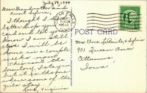 Lowther Hall Iowa State Teachers College Cedar Falls IA c1944 Linen Postcard C39