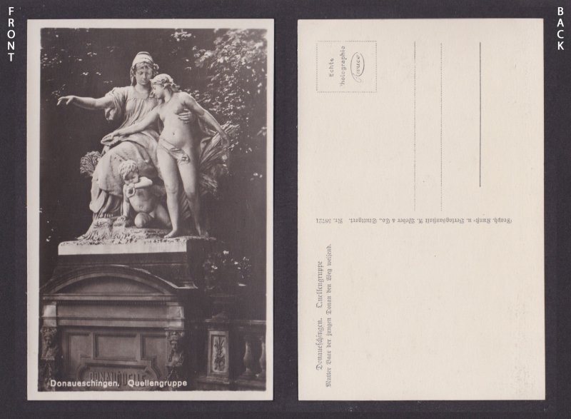 Vintage postcard Donaueschingen Danube source statue group Germany