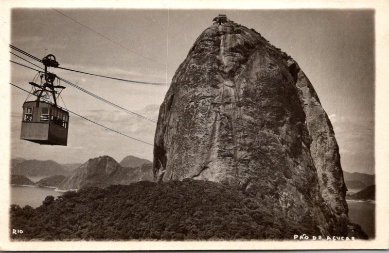 Brazil Rio de Janeiro Cable Car and Sugar Loaf Real Photo