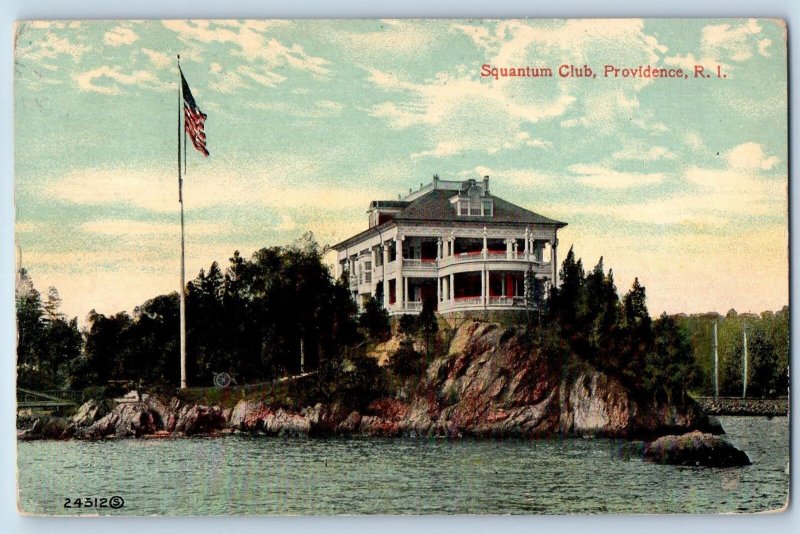 1915 Squantum Club Restaurant Building US Flag Providence Rhode Island Postcard