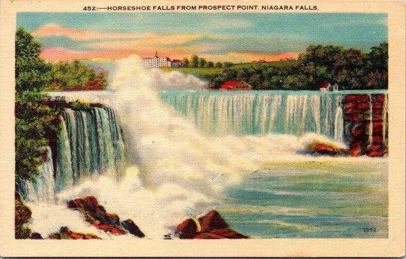 Horseshoe Falls From Prospect Point Niagara Falls Linen Postcard UNP VTG Unused 