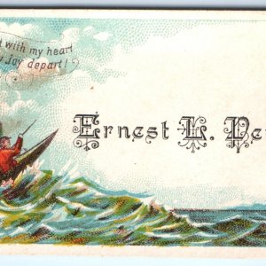 c1880s Ernest Dennock Name Calling Trade Card Colorful Boating Seas Visit C1