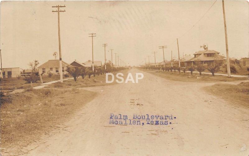 Texas Tx Postcard Real Photo RPPC c1910 McALLEN Palm Boulevard Homes