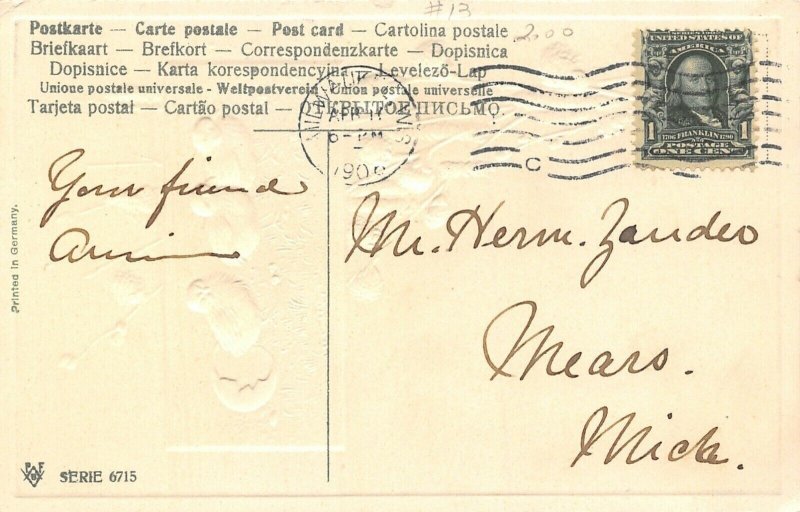 PFB Easter~Chicks Hatch in Meadow Inset~Pussy Willows~Catkins~Embossed~#6715