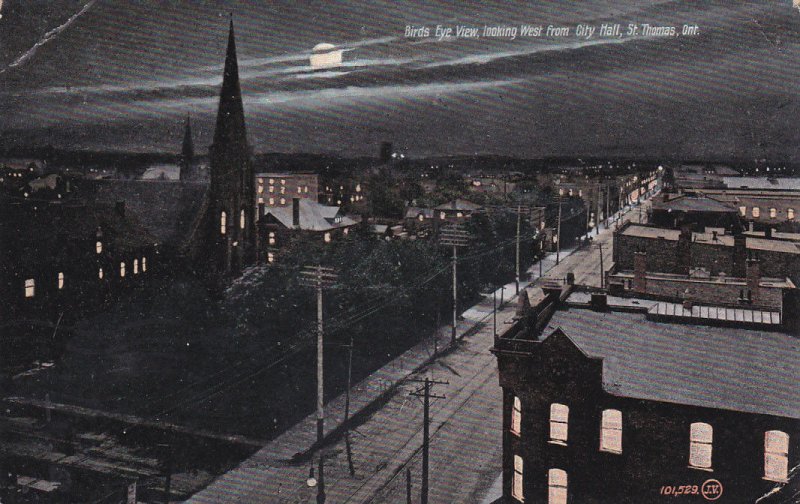 ST. THOMAS, Ontario, Canada, 1908 , Looking West From City Hall at night